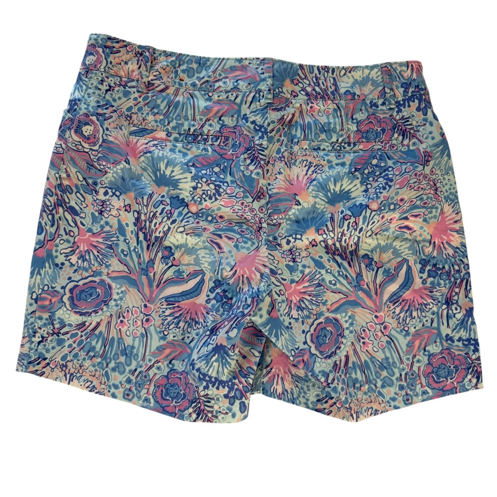 Talbots Petite Women 10P Blue Pink Floral Sea Life Chino Shorts Stretch Cotton